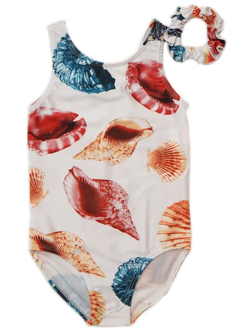 Girls White Multi Color Conch Shell Print Dance Leotard 9M-8 - SophiasStyle.com